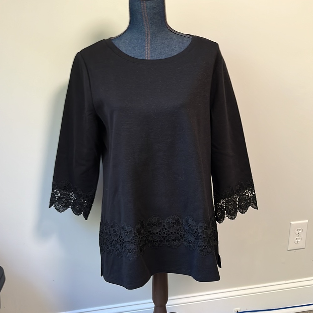 Talbots size large black sparkly lace top